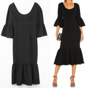 Cinq a Sept Vanessa Dress Midi Flounce Hem Cocktail Evening Black Size 8